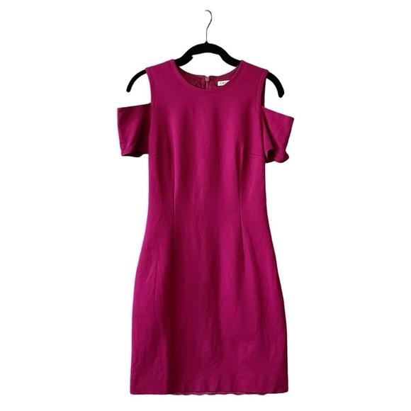 Trina Turk Dress Women's Size 2 Magenta Short Sleeve Wedding Guest Sheath Career - Picture 2 of 6
